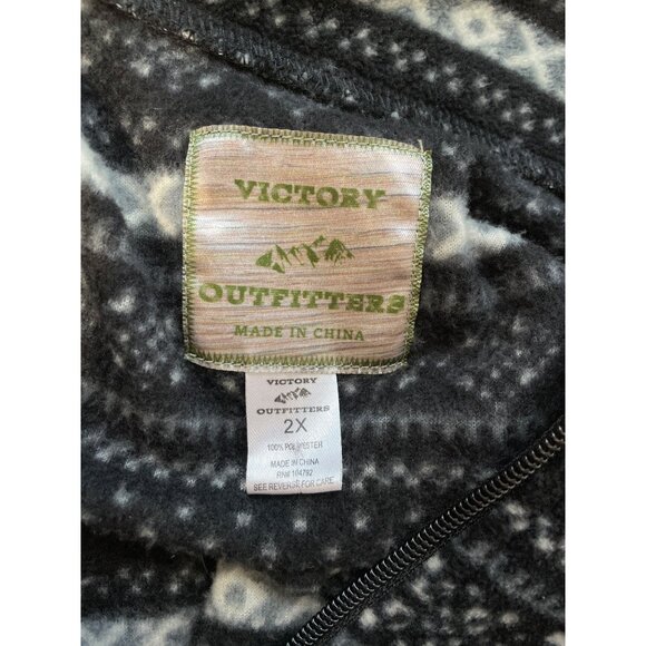 Victory Outfitters Fleece Jacket Size 2X Fair Isle Quarter Zip Black White Cozy - Picture 3 of 6